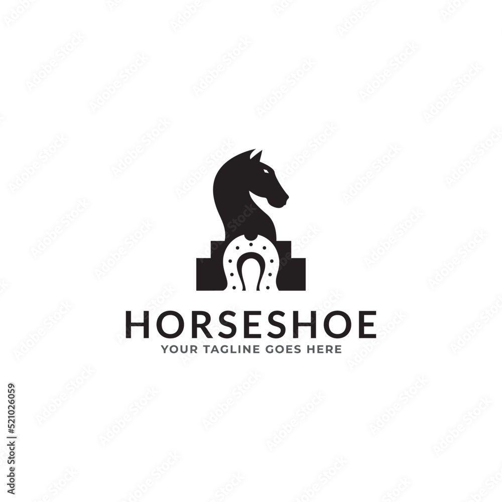 Vector logo illustration for horseshoe and cowboy.