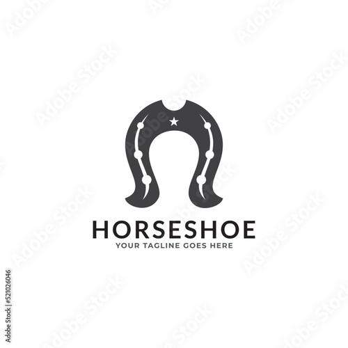 Fototapeta Naklejka Na Ścianę i Meble -  Vector logo illustration for horseshoe and cowboy.