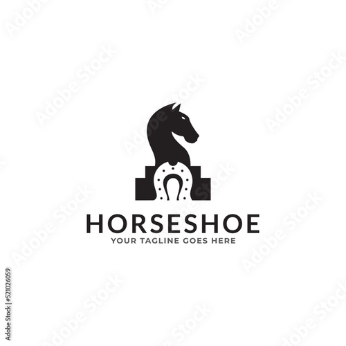 Vector logo illustration for horseshoe and cowboy.