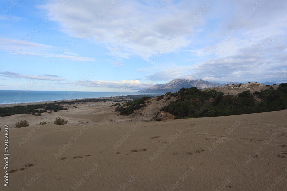 view on sand dune called Patara Beach, Turkey
