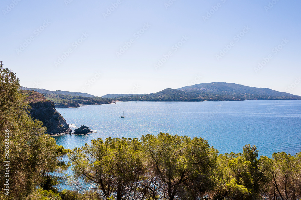 Capoliveri, Norsi, Elba, Bucht, Golfo Stella, Capo Norsi, Felsen, Strand, Küste, Küstenstrasse, Insel, Segelschiffe, Wassersport, Toskana, Toskanischer Archipel, Sommer, Italien