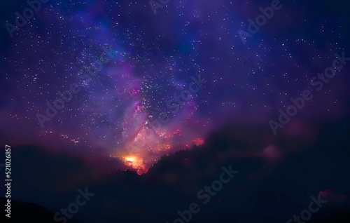 Fototapeta Naklejka Na Ścianę i Meble -  Milky Way galaxy, on high mountain Long exposure photograph, with grain. Image contain certain grain or noise and soft focus.