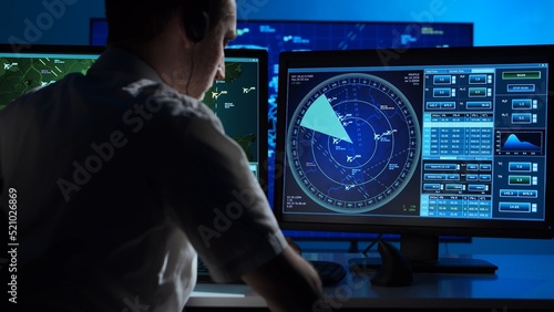 Fotografie Workplace of the professional air traffic controller in the control tower