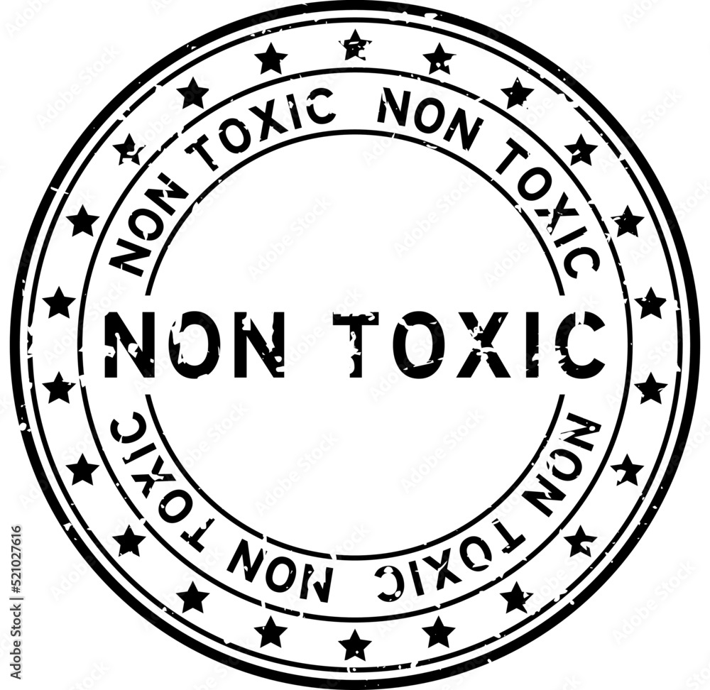 Grunge black non toxic word with star icon round rubber seal stamp on white background