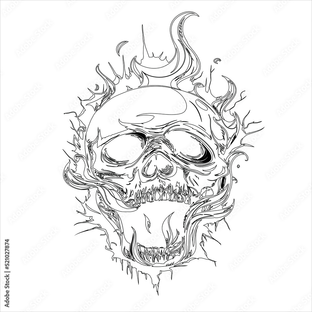Fototapeta premium Sugar skull wreath of red roses. Coloring pages for adult. Day of the Dead Sugar Skull in Mexico. Dia de los Muertos Mexican national holiday, Dia de muertos mexican sugar skull