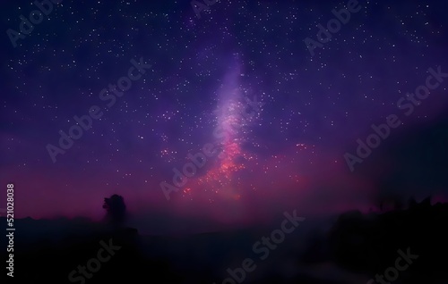 Milky Way galaxy, on high mountain Long exposure photograph, with grain. Image contain certain grain or noise and soft focus.