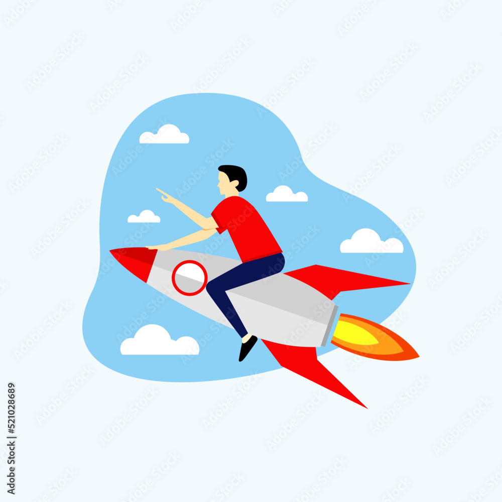 Fototapeta premium Man riding a rocket