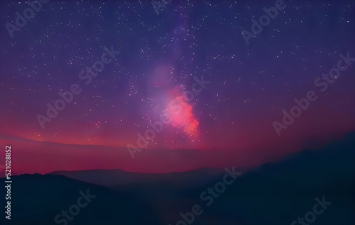 Milky Way galaxy, on high mountain Long exposure photograph, with grain. Image contain certain grain or noise and soft focus.