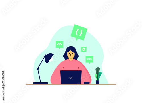 Woman working on program or coding