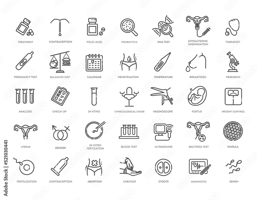 Vector set of icons. Gynecology, gynecological problem and disease ...