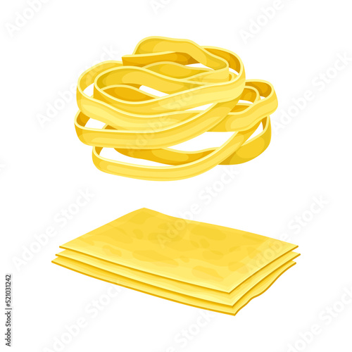 Tagliatelle and Lasagne Pasta of Wheat Flour for Cooking and Culinary Vector Set
