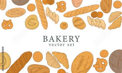 A border for a bread house. Baking, bakery shop, cooking, sweet products, dessert pastry