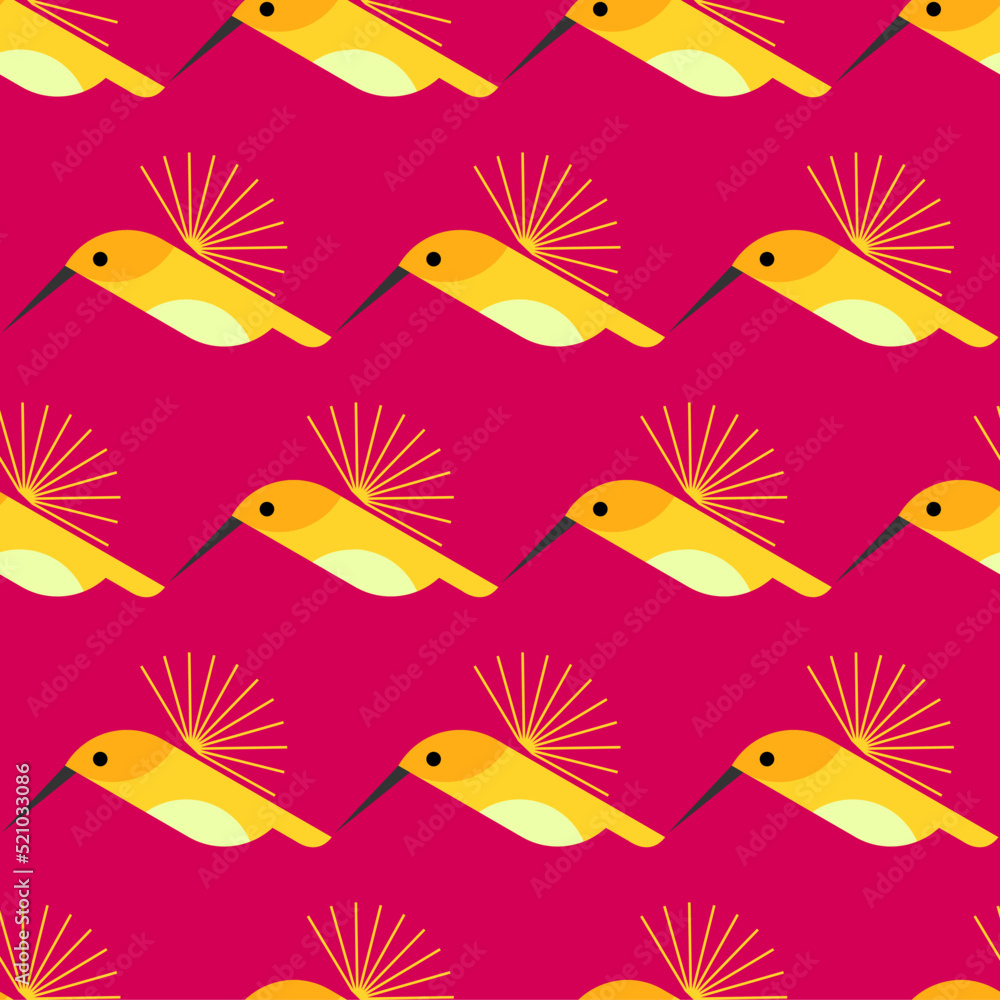 Obraz premium hummingbird geometric seamless pattern. red background