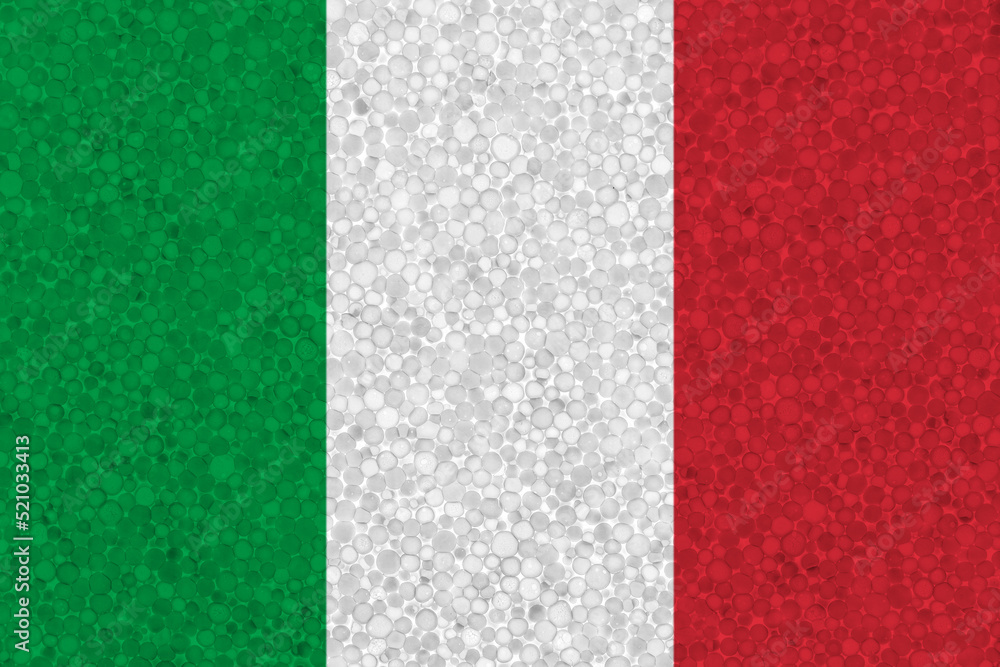 Italy flag on styrofoam texture. national flag painted on the surface of plastic foam Italy flag on styrofoam texture. national flag painted on the surface of plastic foam