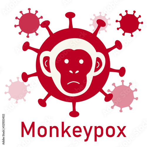 Illustration of the monkeypox virus. The face of the monkey as a symbol. Icon of smallpox and outbreak of a new infectious disease. Flat vector