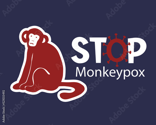 Illustration of the monkeypox virus. Animal monkey as a symbol. Icon of smallpox and outbreak of a new infectious disease. Flat vector