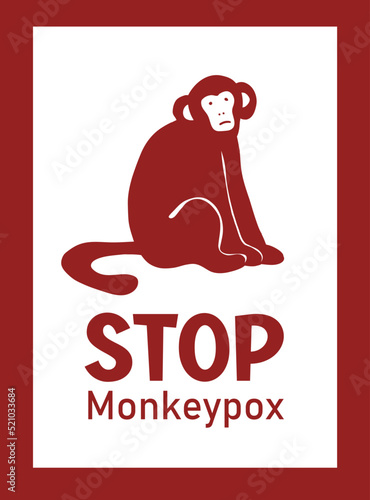 Illustration of the monkeypox virus. Animal monkey as a symbol. Icon of smallpox and outbreak of a new infectious disease. Flat vector