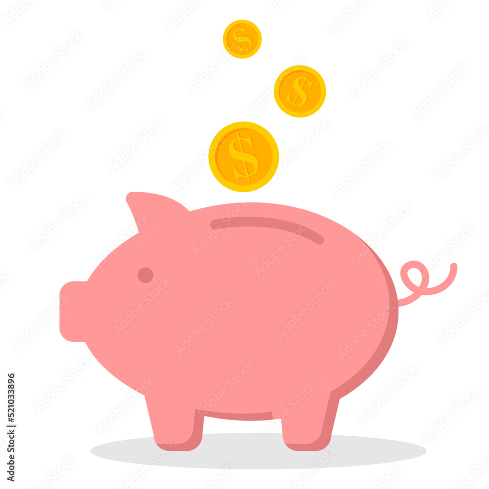 Obraz premium Piggy bank with coin. Icon saving or accumulation of money, investment, donat. Outline money box icon, with editable stroke. Piggy bank with dollar sign, moneybox pictogram. Piggybank, investing 