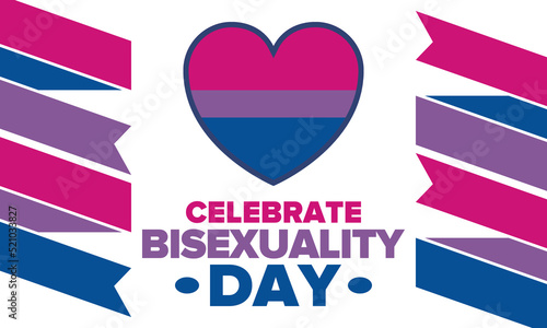 Celebrate Bisexuality Day. Bisexual Pride and Bi Visibility Day. Bisexual flag. Coming out. Celebrated annual in September 23. Festival and parade. Poster, card, banner, template, background. Vector