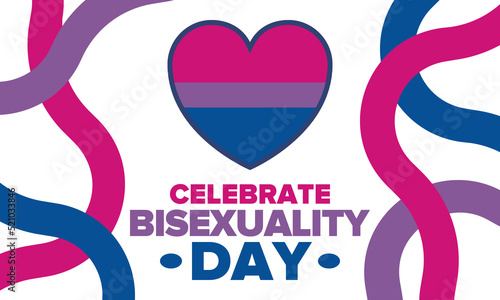 Celebrate Bisexuality Day. Bisexual Pride and Bi Visibility Day. Bisexual flag. Coming out. Celebrated annual in September 23. Festival and parade. Poster, card, banner, template, background. Vector