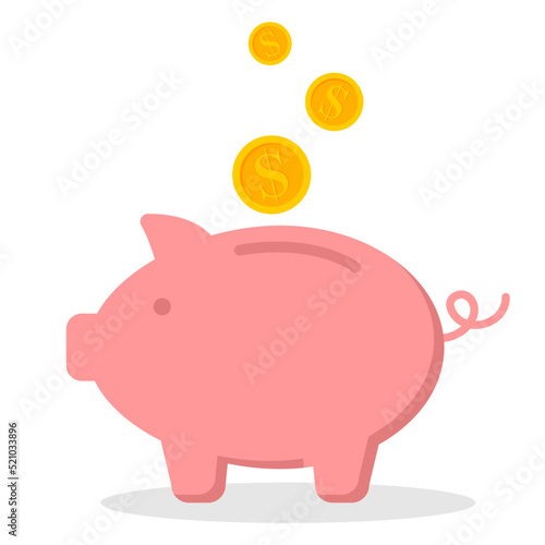Piggy bank with coin. Icon saving or accumulation of money, investment, donat. Outline money box icon, with editable stroke. Piggy bank with dollar sign, moneybox pictogram. Piggybank, investing 