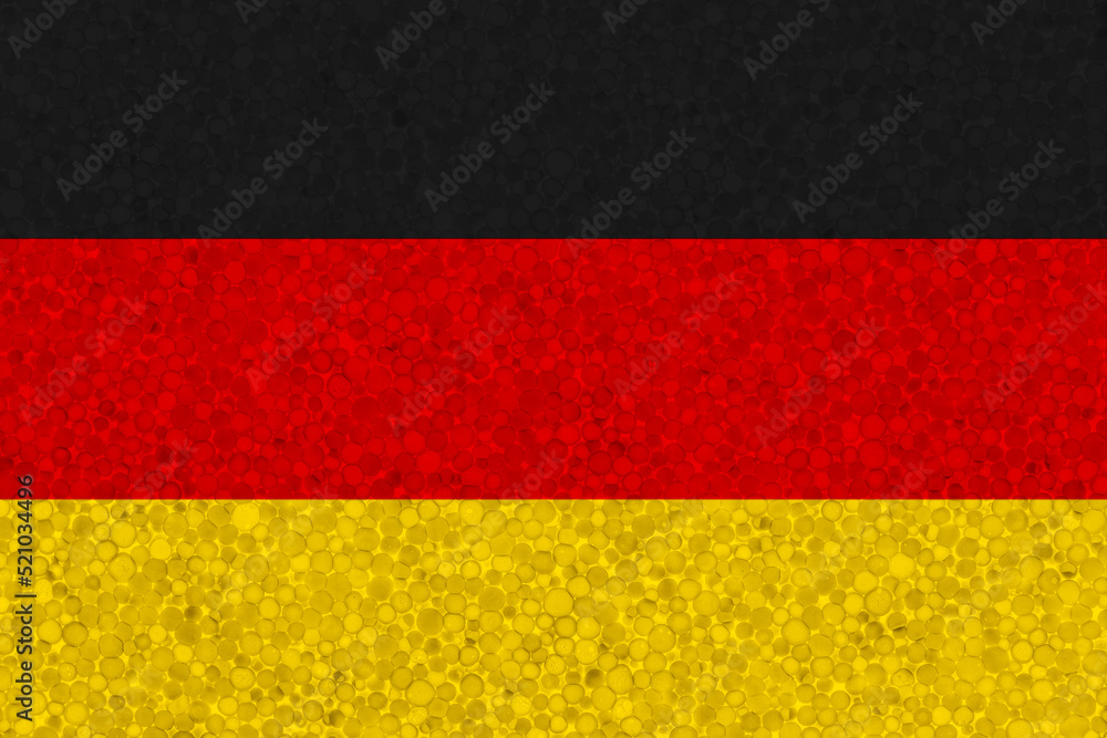 Germany flag on styrofoam texture. national flag painted on the surface of plastic foam