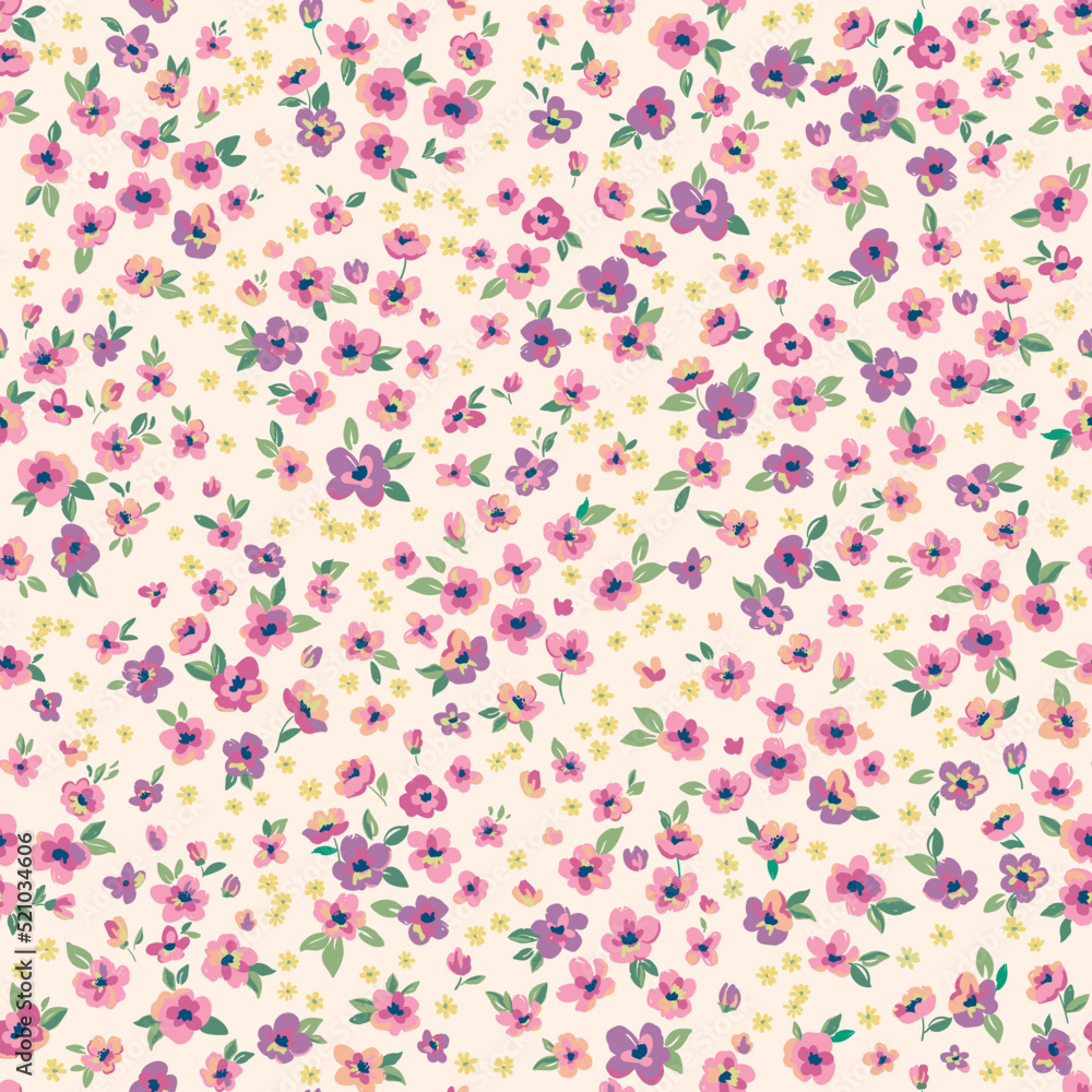 Colorful hand drawn ditsy flowers. Vector seamless pattern