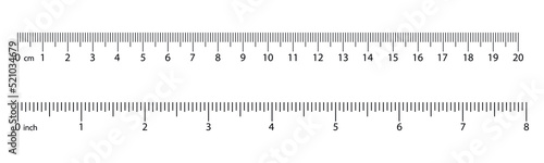 Ruler 20 cm, 8 inch.  Measuring tool with ruler scale. School measuring equipment.