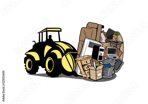 Cartoon of bulldozer moving household junk design illustration vector eps format , suitable for your design needs, logo, illustration, animation, etc.