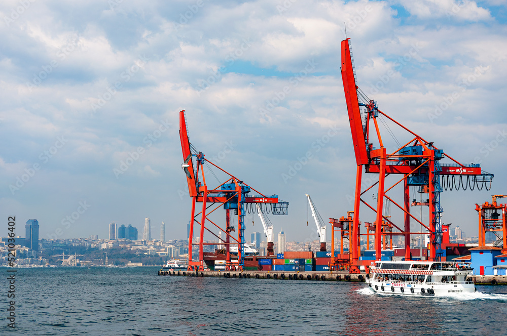 Istanbul Haydarpasa Port Red Cranes