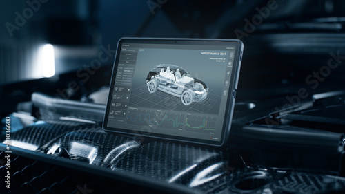 Interface application for research and testing of the aerodynamic parameters of the car body on the screen of a digital tablet computer, that stands on the car engine.