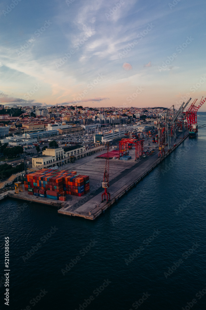 Aerial view of a Cargo pier in Lisbon, Portugal Aerial view of a Cargo pier in Lisbon, Portugal