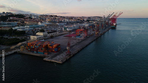 Aerial view of a Cargo pier in Lisbon, Portugal