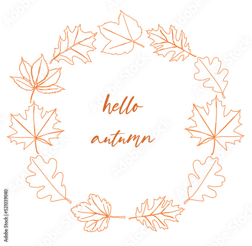 Hello  Autumn. Set of autumn leaves and inscription hello autumn. Vector illustration isolated on white background