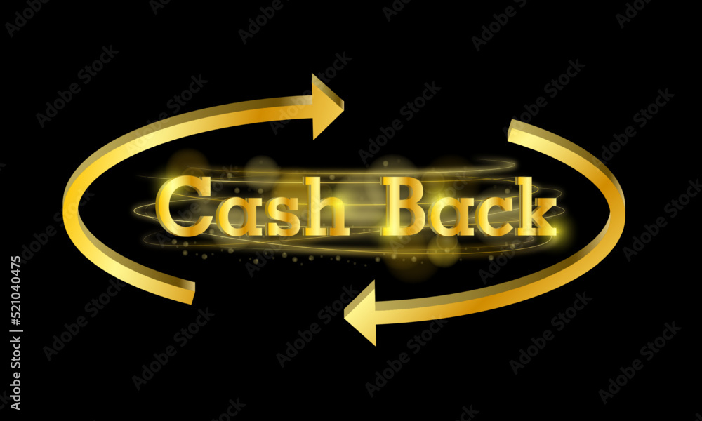 cash logo or symbol back with golden arrows on black background