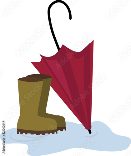 Umbrella and Rain boots isoleted in white vector 