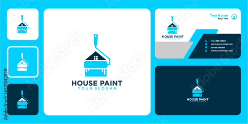 house logo design with pain or brush and business card