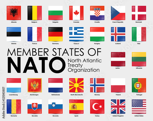 Vector illustration of square shape flags of the 30 Member states of NATO
