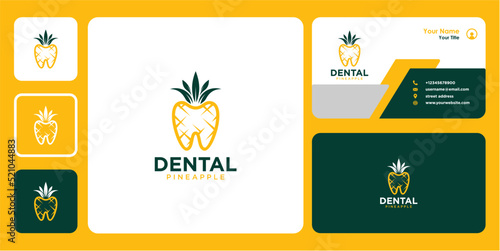 dental logo design with fruit or pineapple and business card