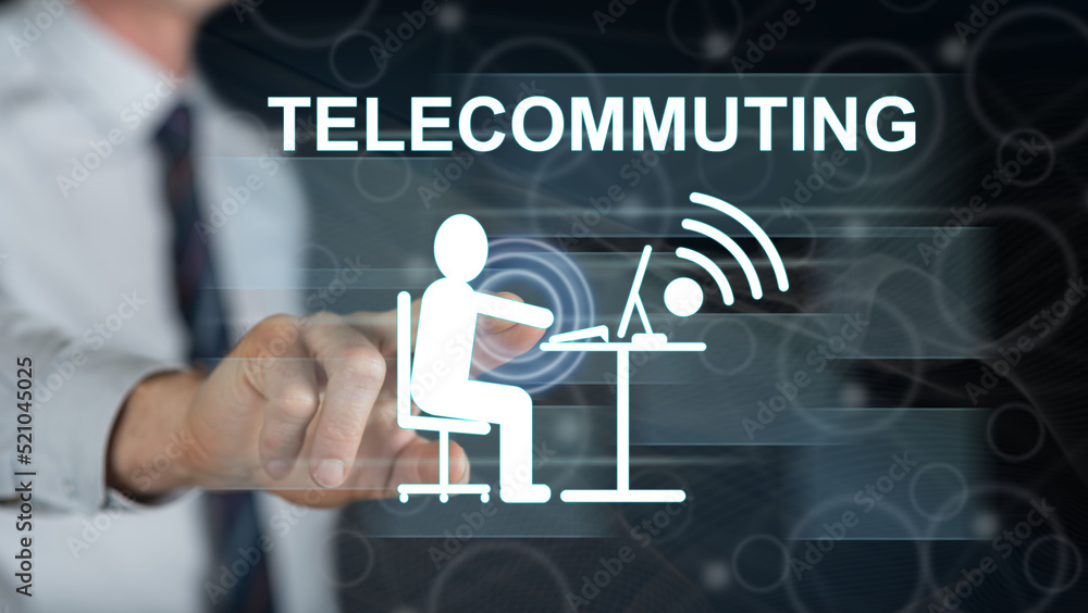 Man touching a telecommuting concept Man touching a telecommuting concept