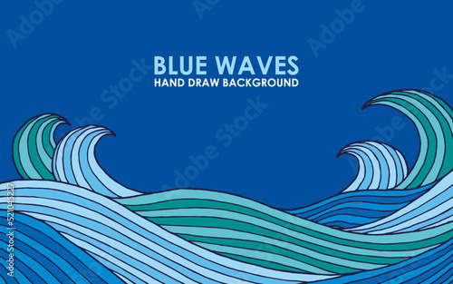 Blue waves on the sea hand draw background