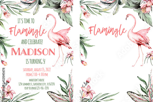 Photography Tropical watercolor birds hummingbird, monkey and jaguar, exotic jungle plants p