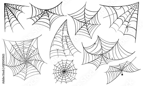 Fotografering Vector Set of spider web and halloween cobweb decoration.