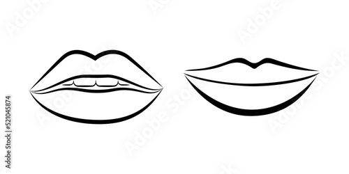 Black vector artline drawing image of lip print