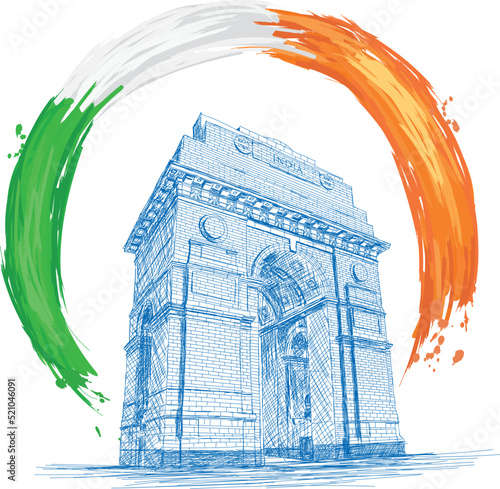 India Gate Architecture with Indian Flag Colors - Vector Illustration