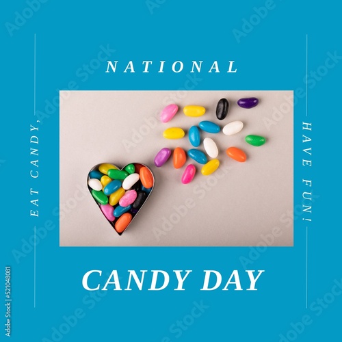 Composition of national candy day text over candy