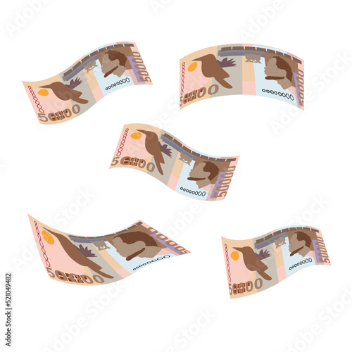 Dobra Vector Illustration. São Tomé and Príncipe money set bundle banknotes. Falling, flying money 50000 Db. Flat style. Isolated on white background. Simple minimal design.