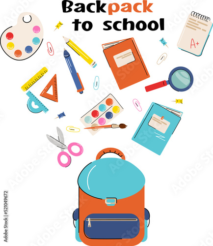 Back to school background with school supplies set, vector illustration.