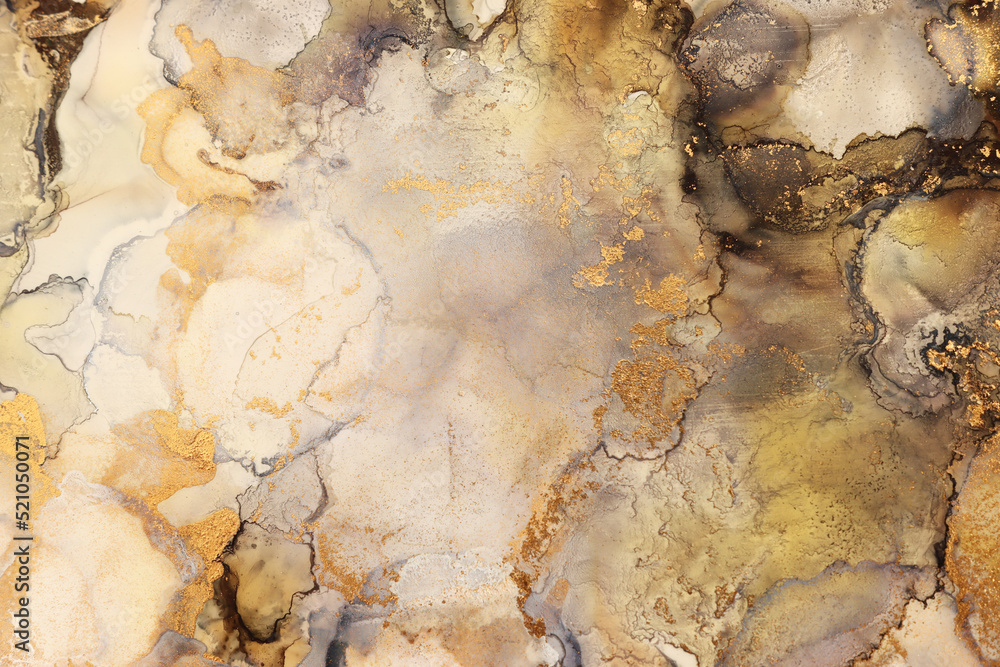 Naklejka premium art photography of abstract fluid art painting with alcohol ink, black and gold colors