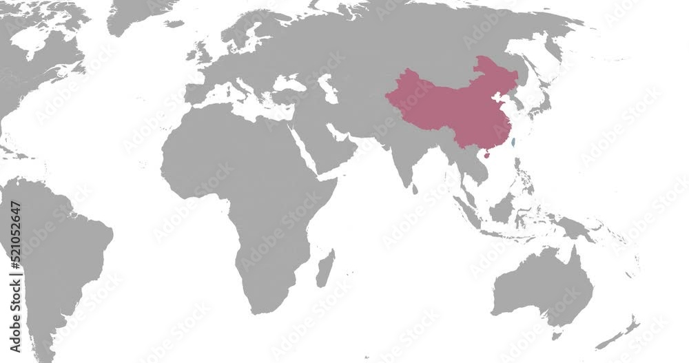 Map of the world with highlighted China and Taiwan due the Taipei independence crisis. Map of the crisis between Risk of the war in east pacific. China in red and Taiwan blue with space for text Map of the world with highlighted China and Taiwan due the Taipei independence crisis. Map of the crisis between Risk of the war in east pacific. China in red and Taiwan blue with space for text